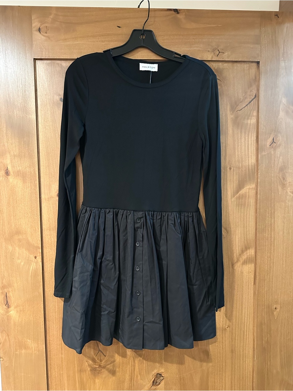 Halston Heritage Black Long-Sleeve Button-Skirt Dress